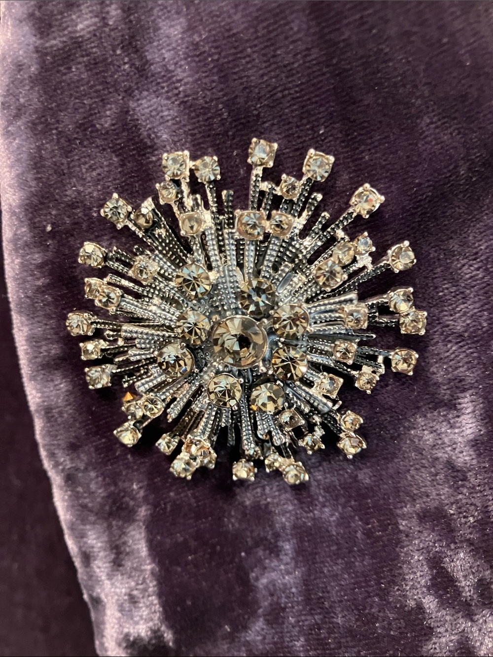 Crystal Starburst Brooch - Silver Tone Clear Crystal Magnetic Pin